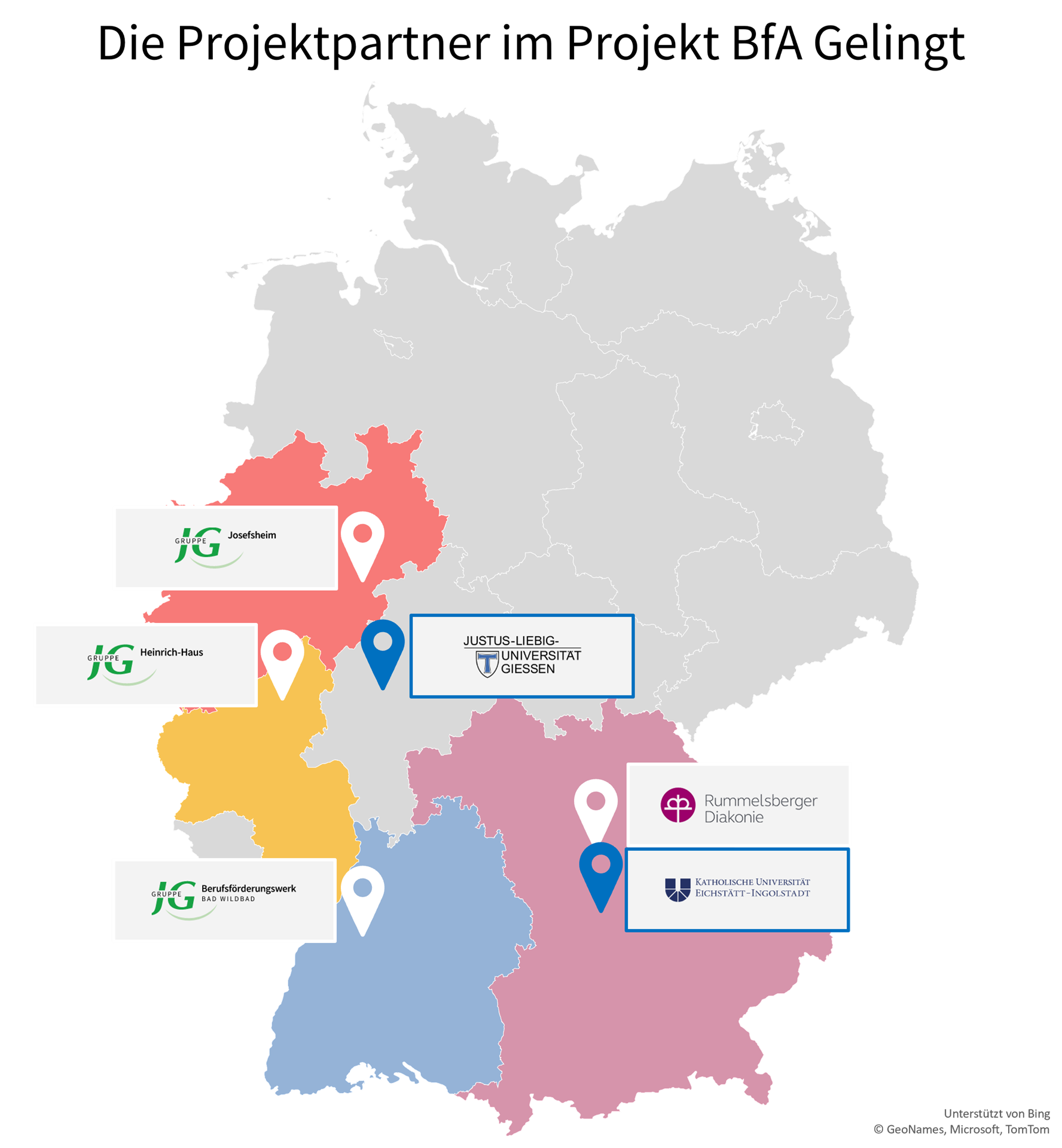 Grafik Deutschlandkarte mit Projektstandorten der Partner