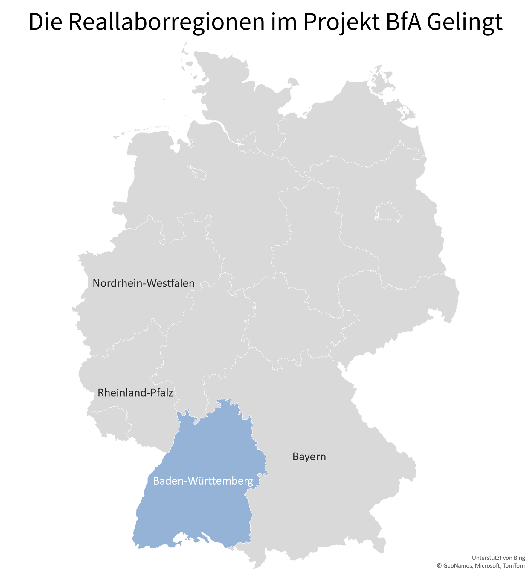 Grafik Karte der Bundesländer Baden-Württemberg hervorgehoben